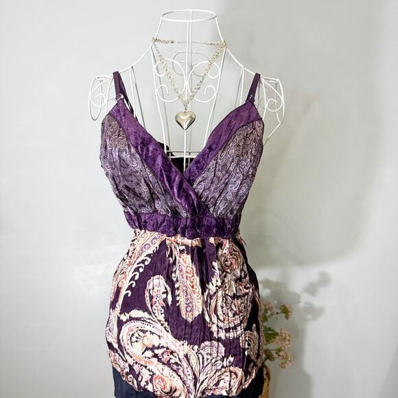 Gorgeous vintage y2k purple paisley babydoll fairy cami tank top - Picture 3 of 8